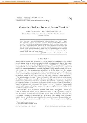 Computing Rational Forms of Integer Matrices