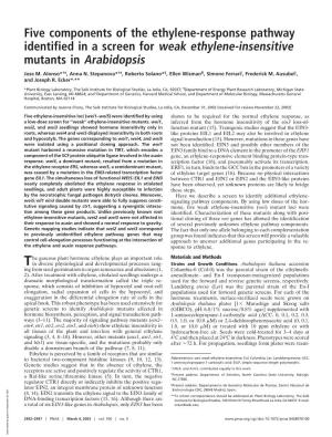 Five Components of the Ethylene-Response Pathway Identified in a Screen for Weak Ethylene-Insensitive Mutants in Arabidopsis