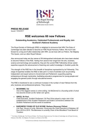 RSE Welcomes 60 New Fellows
