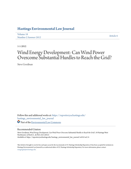 Wind Energy Development: Can Wind Power Overcome Substantial Hurdles to Reach the Grid? Steve Goodman