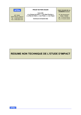 Resume Non Technique De L'etude D'impact