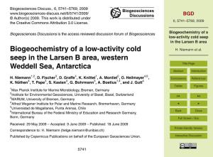 Biogeochemistry of a Low-Activity Cold Seep in the Larsen B Area Biogeochemistry of a Low-Activity Cold H