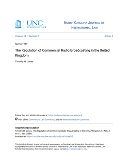 The Regulation of Commercial Radio Broadcasting in the United Kingdom