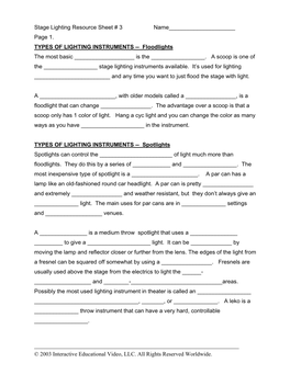 Stage Lighting Resource Sheet # 3 Name______Page 1