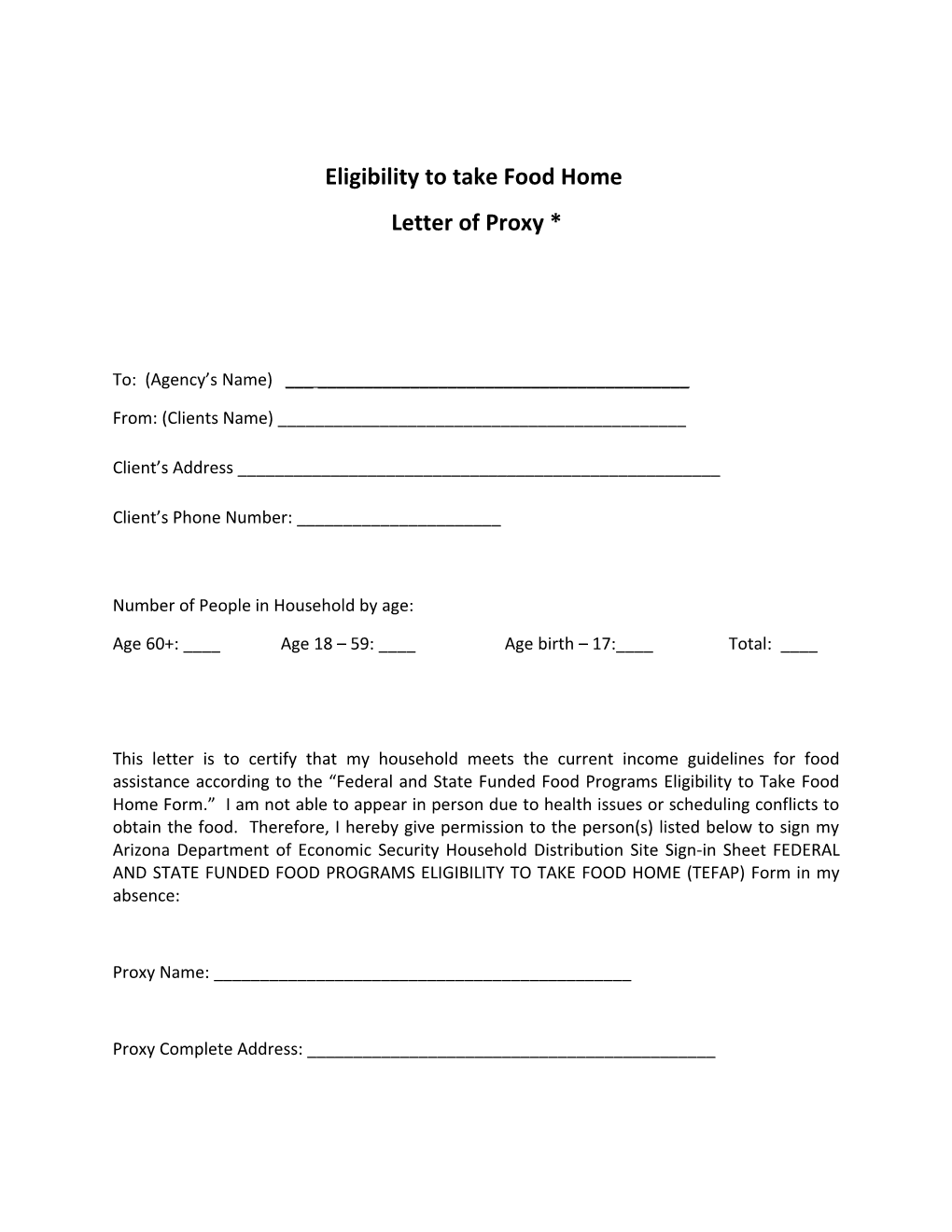 Eligibility to Take Food Home