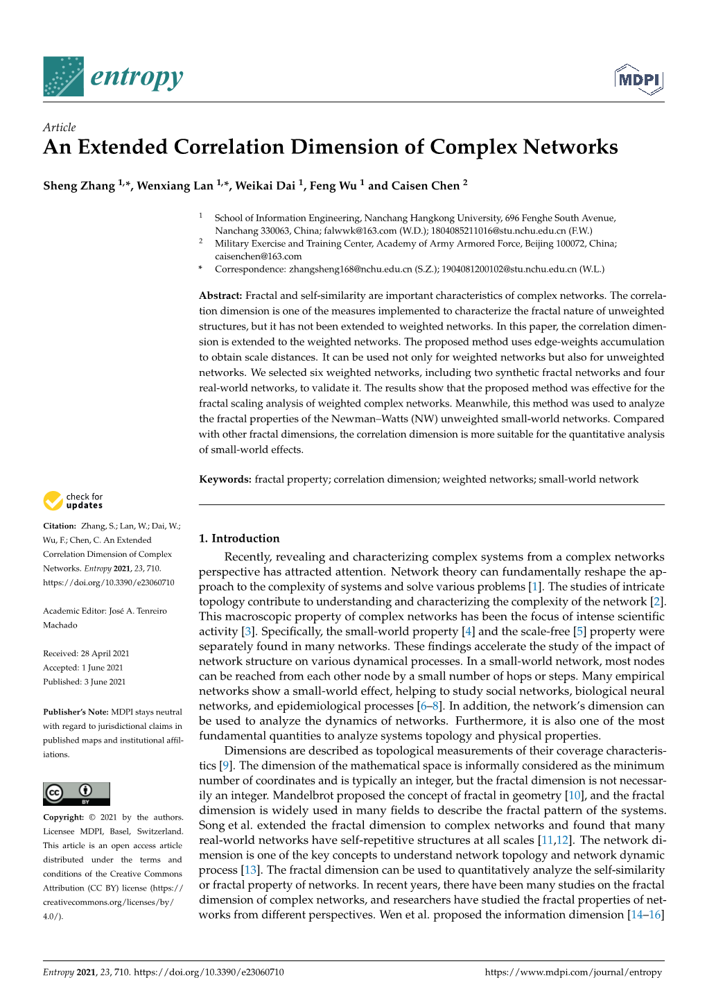 An Extended Correlation Dimension of Complex Networks