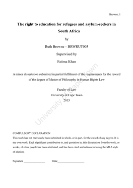 The Right to Education for Refugees and Asylum-Seekers in South Africa