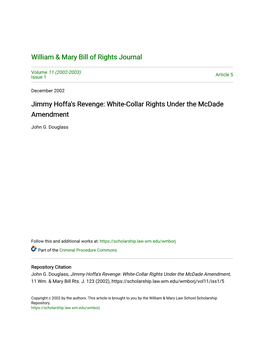 Jimmy Hoffa's Revenge: White-Collar Rights Under the Mcdade Amendment