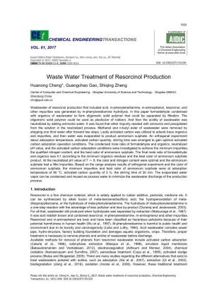 Waste Water Treatment of Resorcinol Production