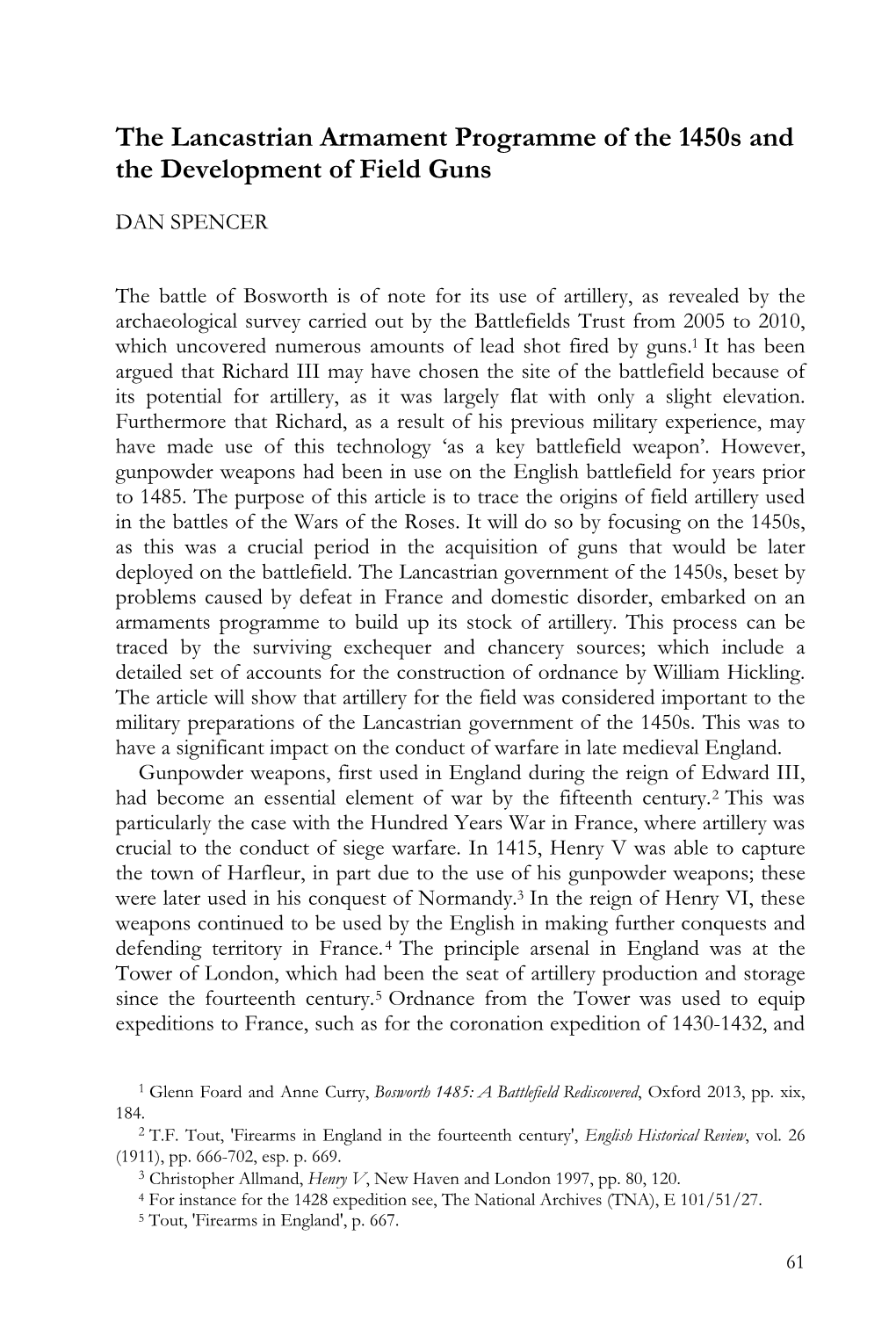 The Lancastrian Armament Programme of the 1450S and the Development of Field Guns