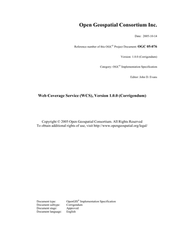 Web Coverage Service (WCS) V1.0.0