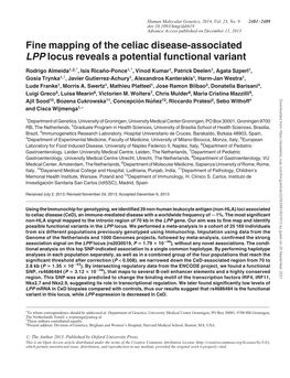 Fine Mapping of the Celiac Disease-Associated LPP Locus Reveals a Potential Functional Variant