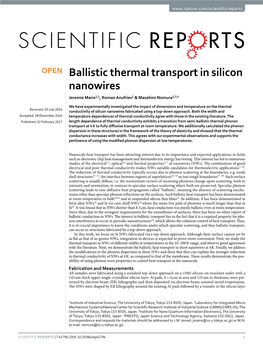 Ballistic Thermal Transport in Silicon Nanowires Jeremie Maire1,2, Roman Anufriev1 & Masahiro Nomura1,3,4