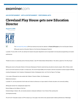 Cleveland Play House Gets New Education Director