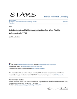 Luis Bertucat and William Augustus Bowles: West Florida Adversaries in 1791