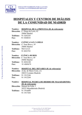 Hospitales Y Centros De Diálisis De La Comunidad De Madrid