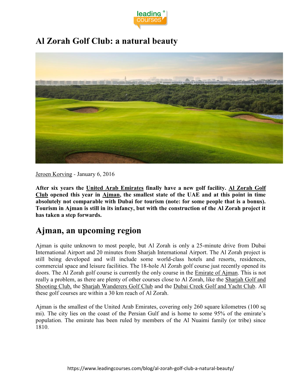 Al Zorah Golf Club: a Natural Beauty