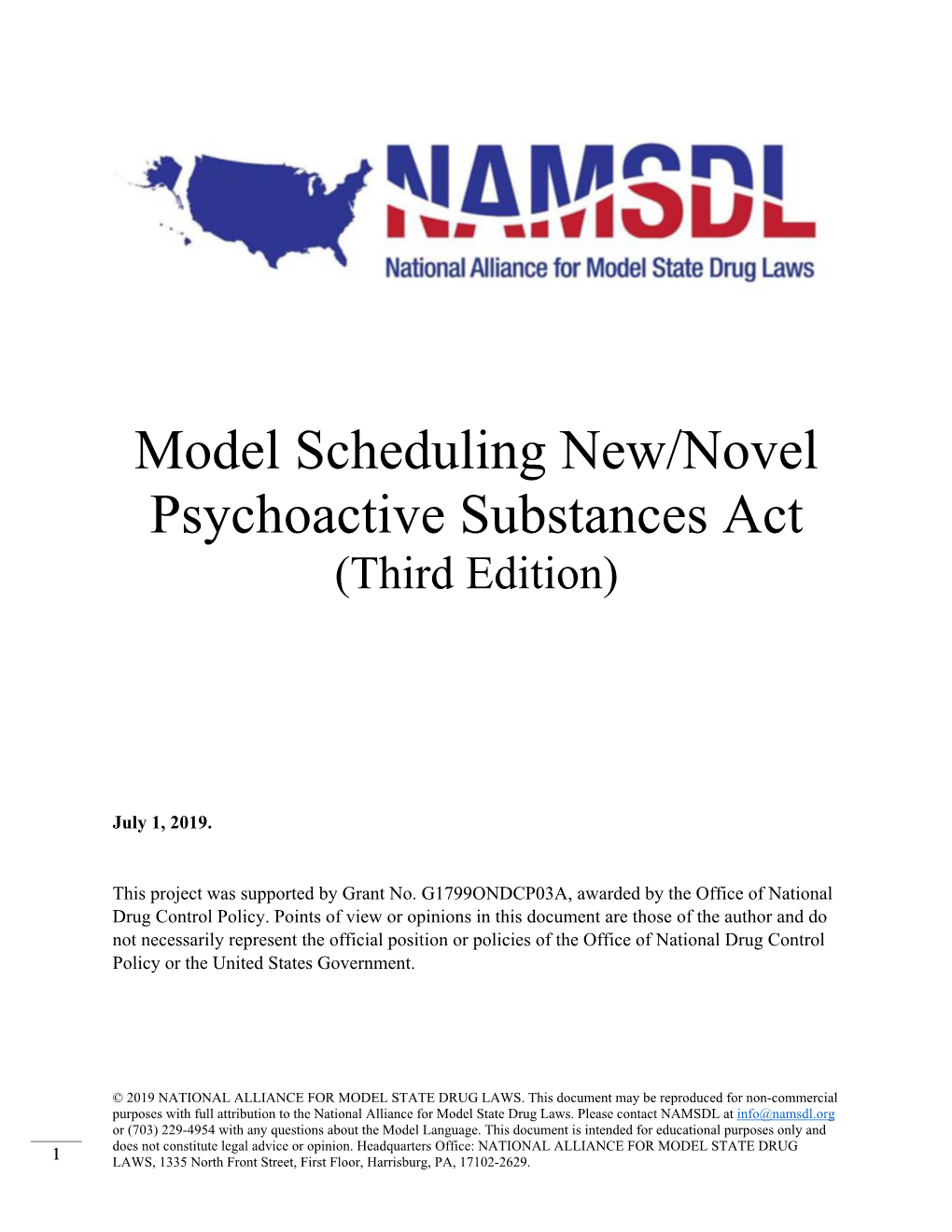 Model Scheduling New/Novel Psychoactive Substances Act (Third Edition)