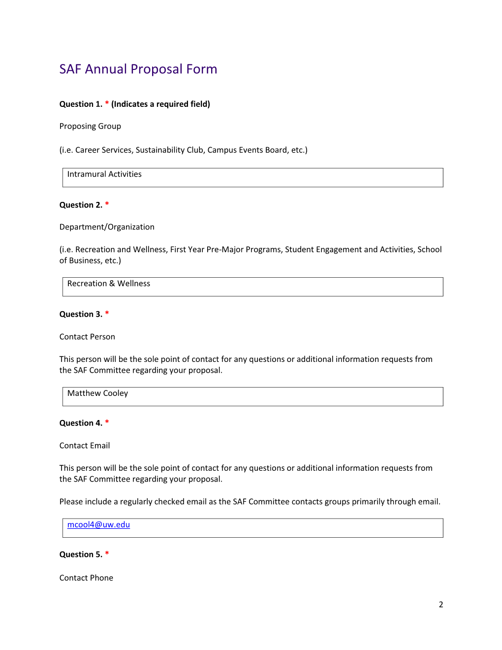 SAF Annual Proposal Form