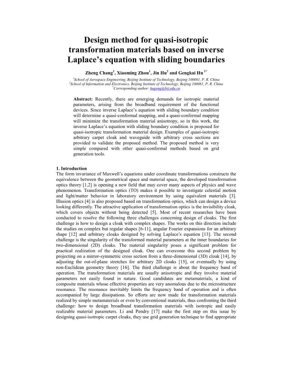 Design Method for Transformation Optics Based on Laplace's Equation