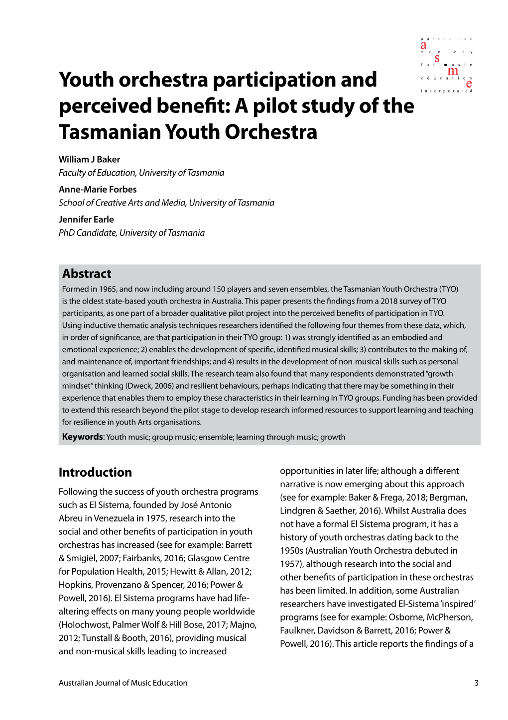 Youth Orchestra Participation and Perceived Benefit