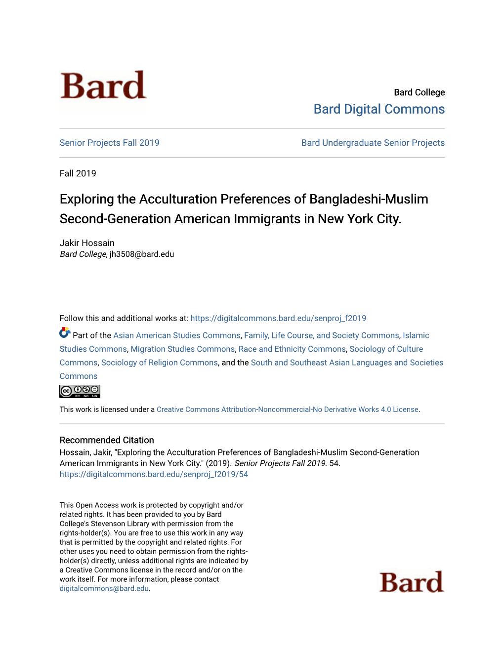 Exploring the Acculturation Preferences of Bangladeshi-Muslim Second-Generation American Immigrants in New York City