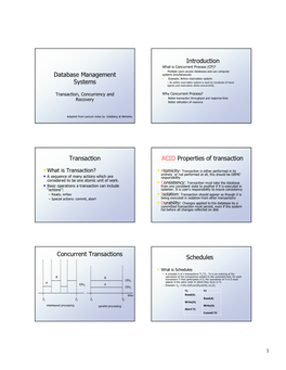 Database Management Systems Introduction Transaction ACID