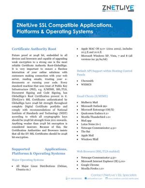 Znetlive SSL Compatible Applications, Platforms & Operating