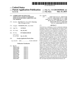 (12) Patent Application Publication (10) Pub. No.: US 2015/0290181 A1 Lee Et Al