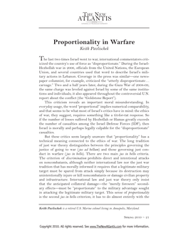 Proportionality in Warfare Keith Pavlischek
