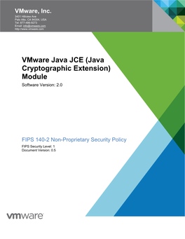 Vmware Java JCE (Java Cryptographic Extension) Module Software Version: 2.0