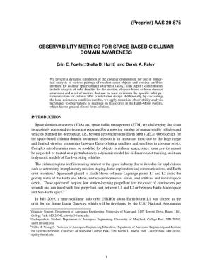 Observability Metrics for Space-Based Cislunar Domain Awareness