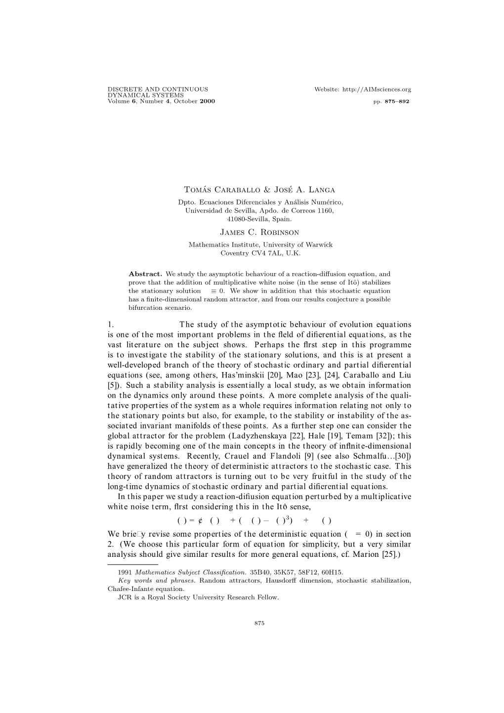 Stability and Random Attractors for a Reaction-Diffusion Equation with Multiplicative Noise