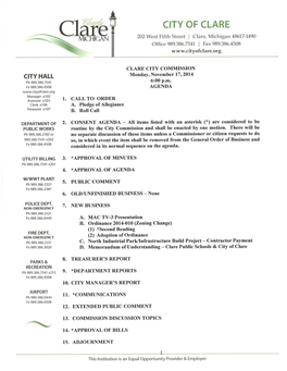 City of Clare Comparative Balance Sheet Prepared As of October 31