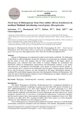 Novel Taxa of Diatrypaceae from Para Rubber (Hevea Brasiliensis) in Northern Thailand; Introducing a Novel Genus Allocryptovalsa