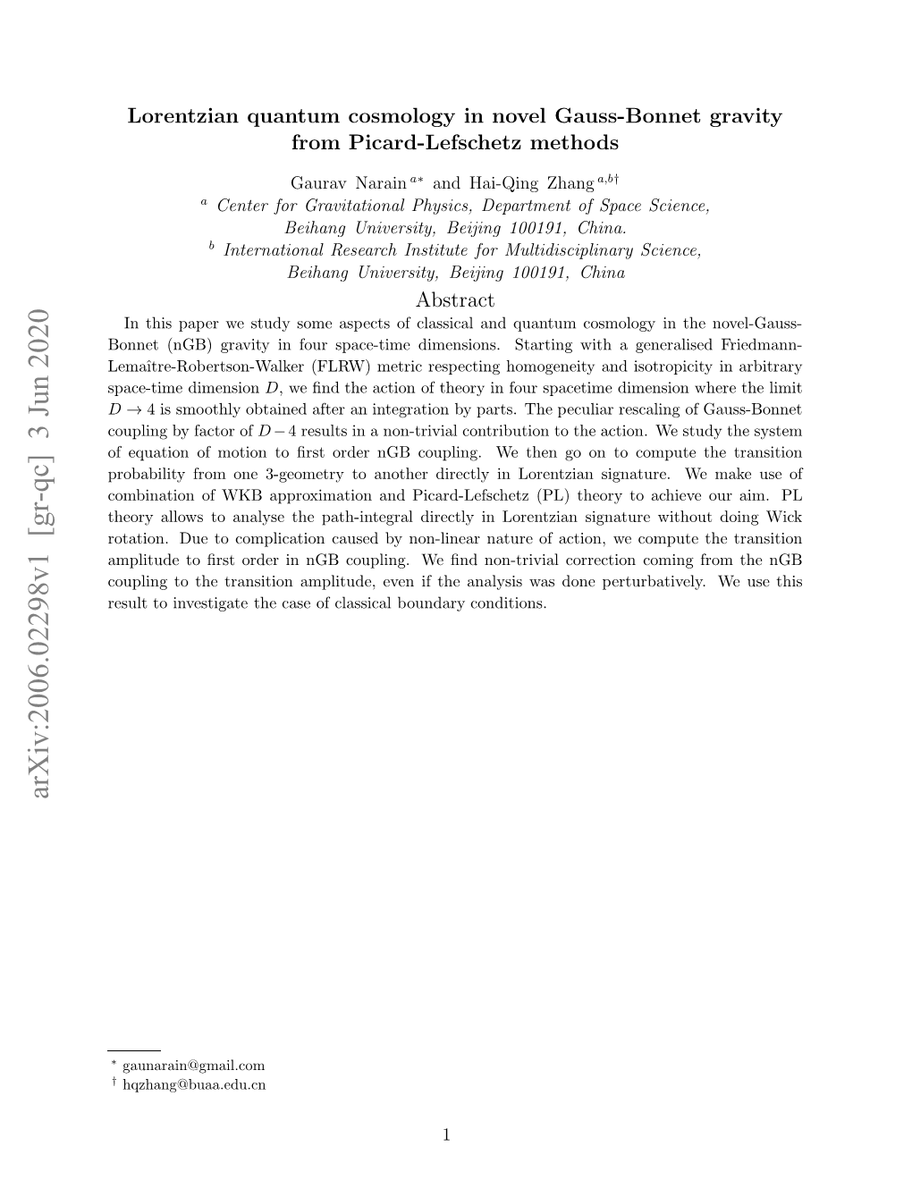 Arxiv:2006.02298V1 [Gr-Qc] 3 Jun 2020