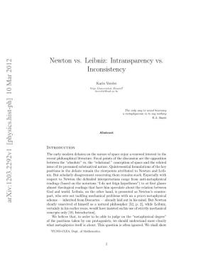 Newton Vs. Leibniz: Intransparency Vs. Inconsistency