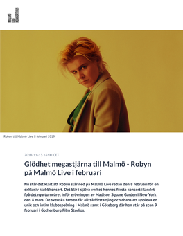 Robyn På Malmö Live I Februari