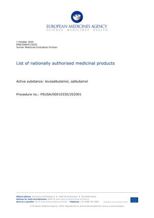 Levosalbutamol, Salbutamol: List of Nationally Authorised Medicinal Products