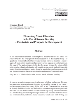 Elementary Music Education in the Era of Remote Teaching – Constraints and Prospects for Development