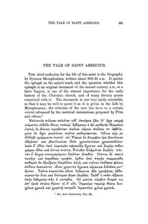 THE TALE of SAINT ABEBCIUS. the Chief Authority for the Life of This