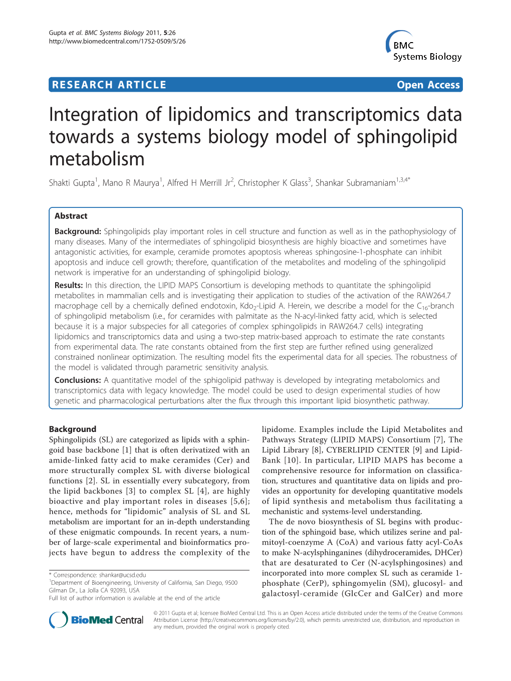 Integration of Lipidomics and Transcriptomics Data Towards A