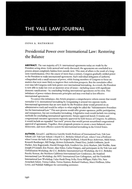 Presidential Power Over International Law: Restoring the Balance
