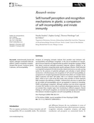Self/Nonself Perception and Recognition Mechanisms in Plants: a Comparison of Self-Incompatibility and Innate Immunity