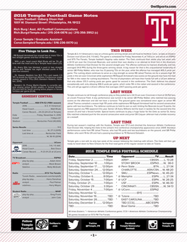 2016 Temple Football Game Notes Temple Football | Edberg Olson Hall 1001 W