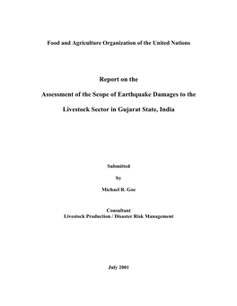Report on the Assessment of the Scope of Earthquake Damages to the Livestock Sector in Gujarat State, India