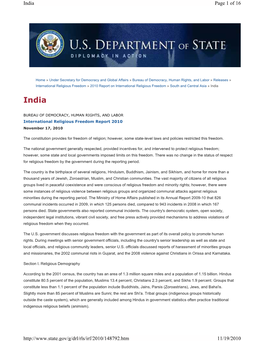 Report on International Religious Freedom 2010: India