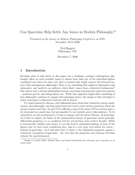 Can Spacetime Help Settle Any Issues in Modern Philosophy?∗
