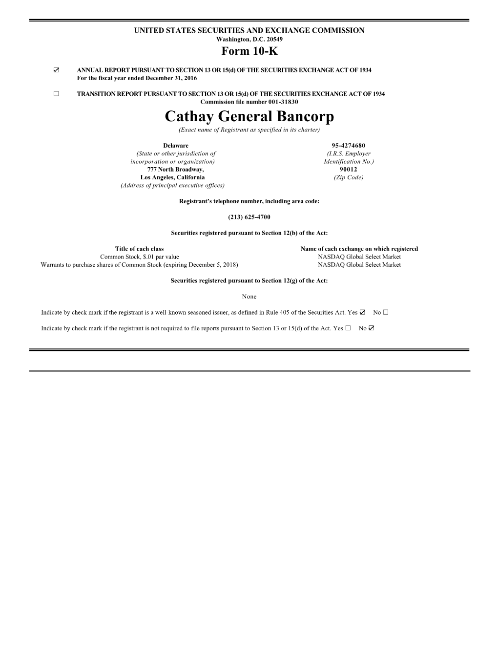 Cathay General Bancorp (Exact Name of Registrant As Specified in Its Charter)