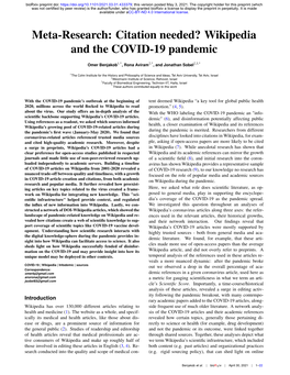 Meta-Research: Citation Needed? Wikipedia and the COVID-19 Pandemic
